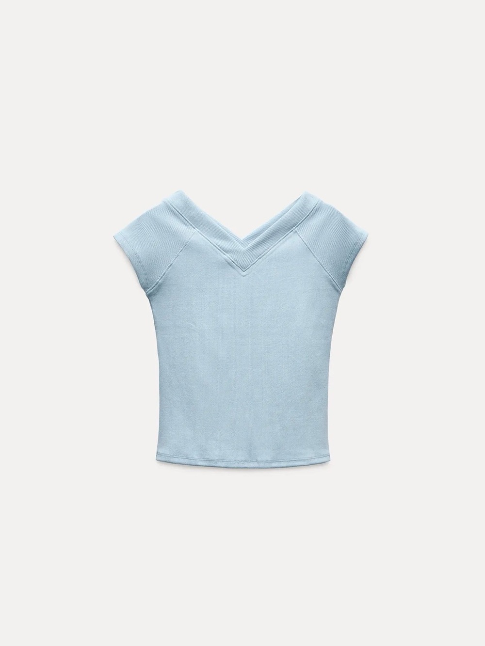 Zara Light Blue V‑Neck Cap Sleeve Top